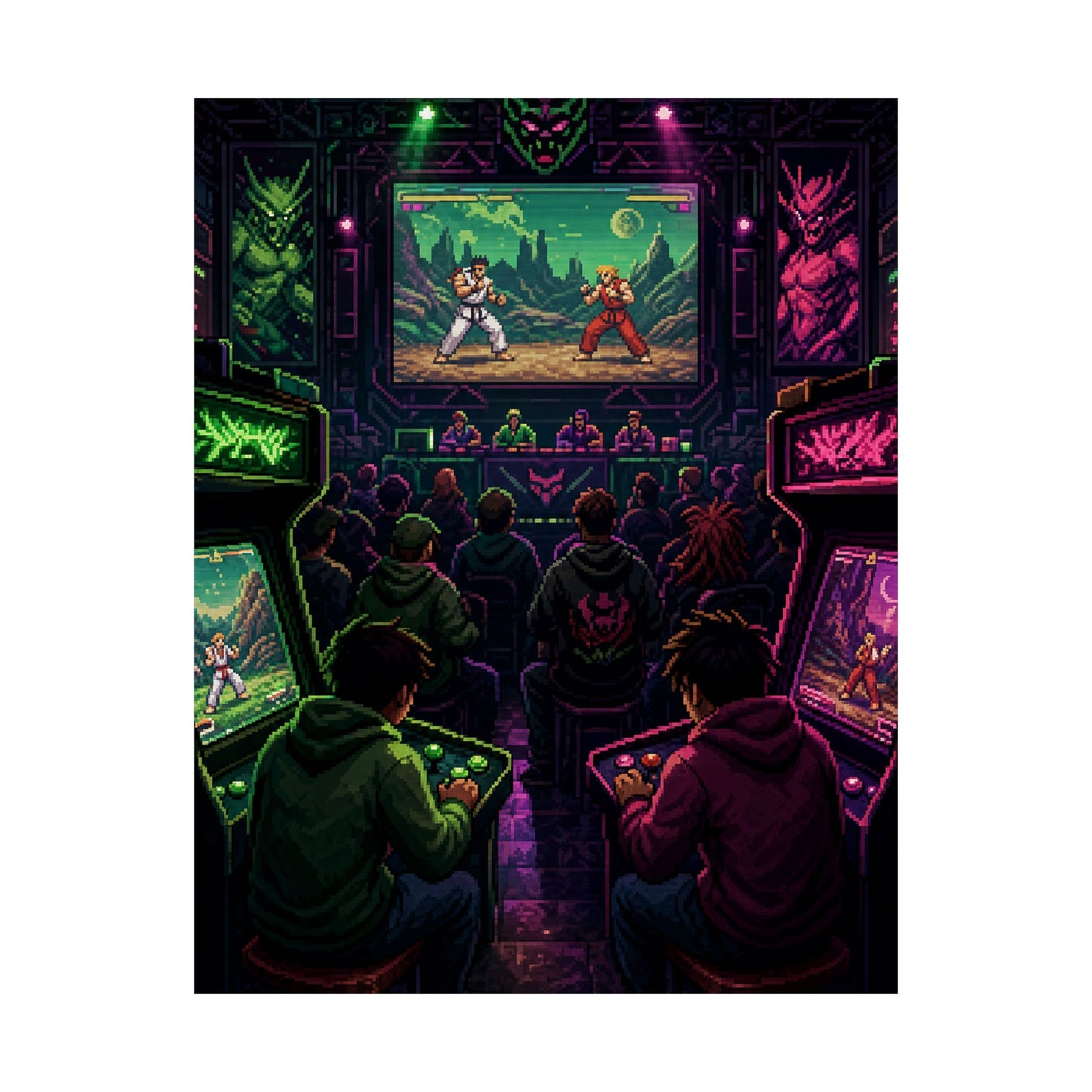 Retro Arcade Tournament Scene - Gaming Culture Art Print (Matte Poster)