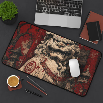 Komainu Guarding Shrine Gate - Japanese Mythology Gaming Desk Mat