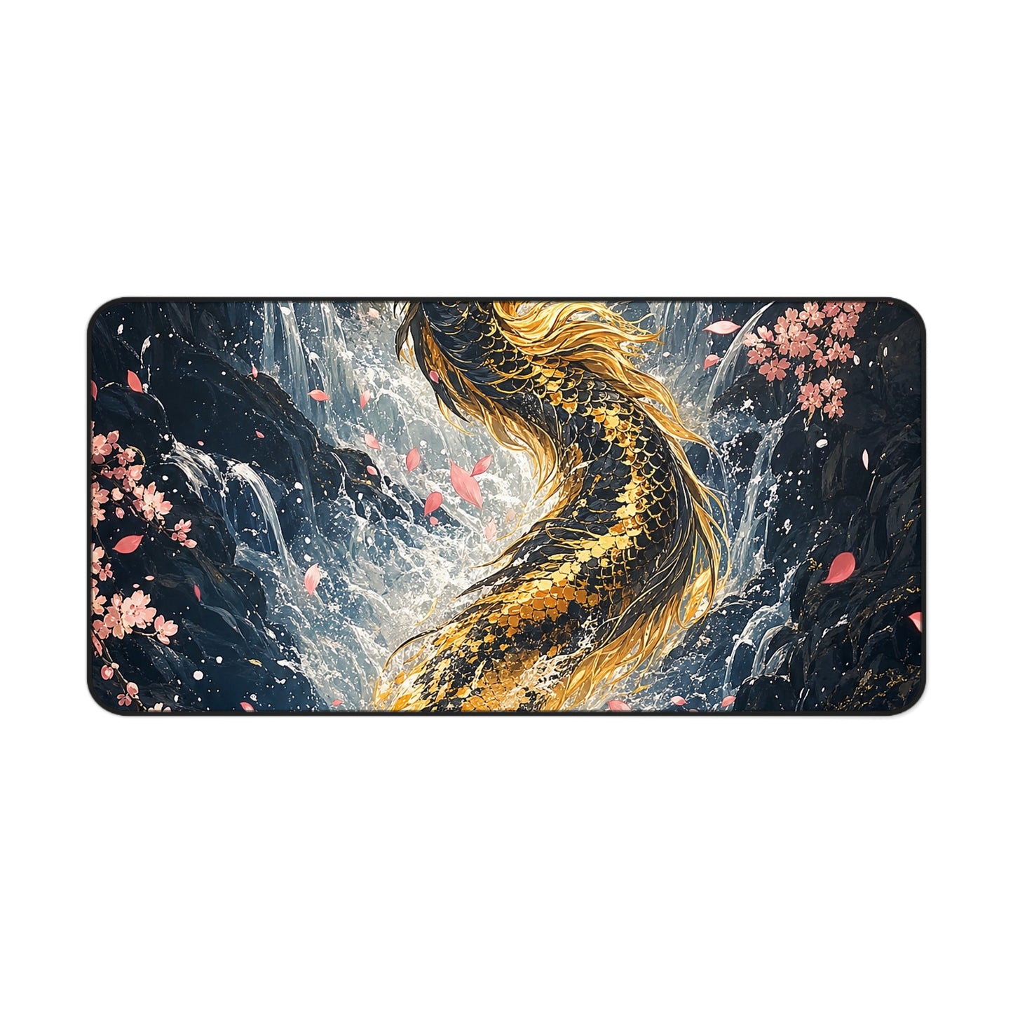 Koi Fish Swimming Upstream Becoming Dragon - Japanese Mythology Gaming Desk Mat