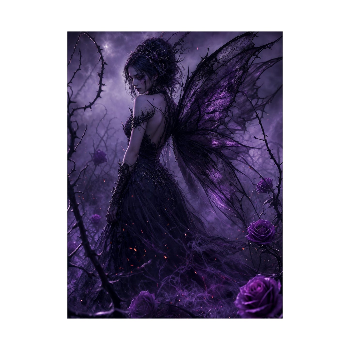 Dark Fairy In Thorn Garden - Dark Fantasy Art Print (Matte Poster)