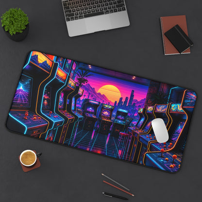 Neon Arcade With Multiple Cabinets - Gaming Culture Gaming Desk Mat