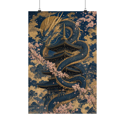 Dragon Coiled Around Pagoda - Japanese Mythology Art Print (Matte Poster)