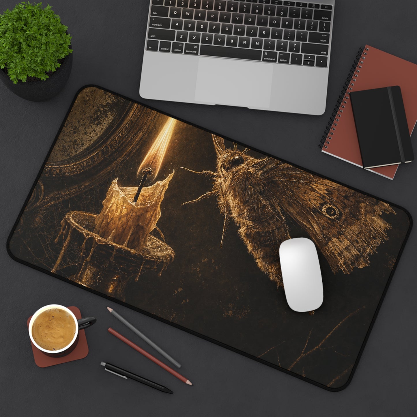 Moth Drawn To Candle Flame - Dark Academia Gaming Desk Mat