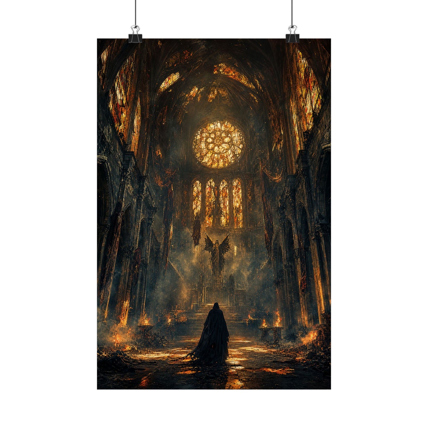 Cursed Cathedral With Broken Stained Glass - Dark Fantasy Art Print (Matte Poster)
