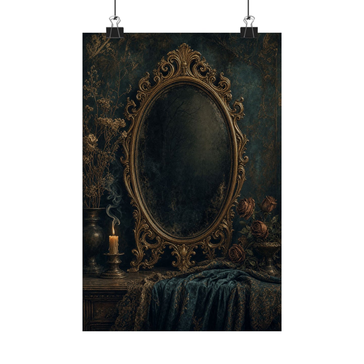 Dark Mirror In Ornate Frame - Dark Academia Art Print (Matte Poster)