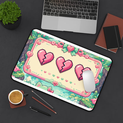 Cute Game Over Screen With Hearts - Kawaii Gaming Gaming Desk Mat