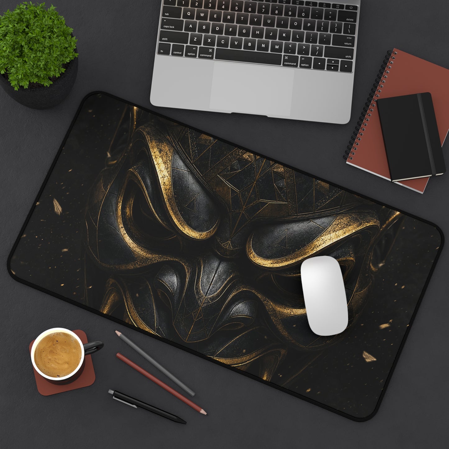 Oni Mask With Geometric Patterns - Sudoni Brand Gaming Desk Mat
