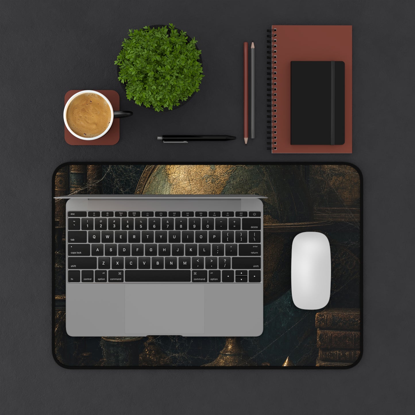 Old Globe In Dark Study - Dark Academia Gaming Desk Mat