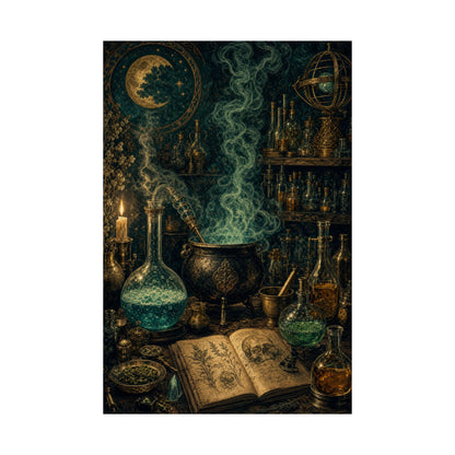 Alchemy Lab With Bubbling Potions - Dark Academia Art Print (Matte Poster)
