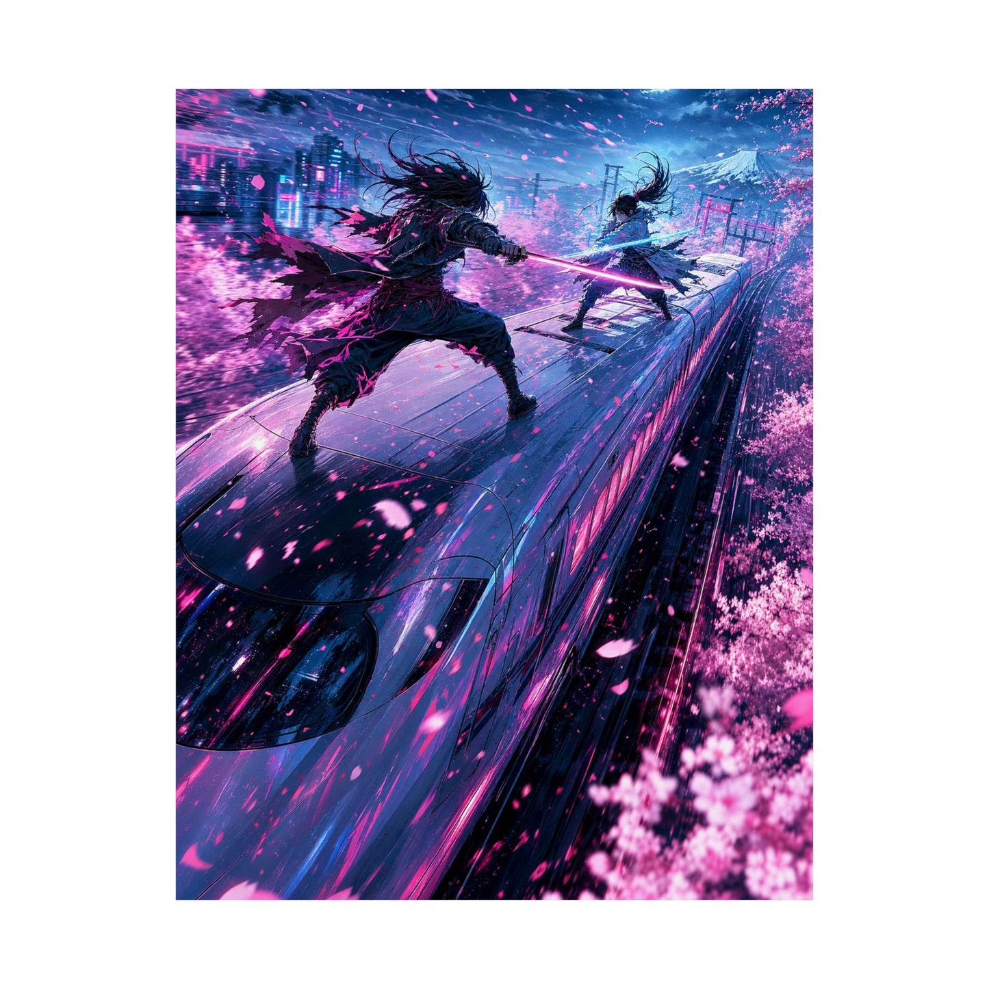 Battle Atop Moving Bullet Train - Anime Manga Art Print (Matte Poster)