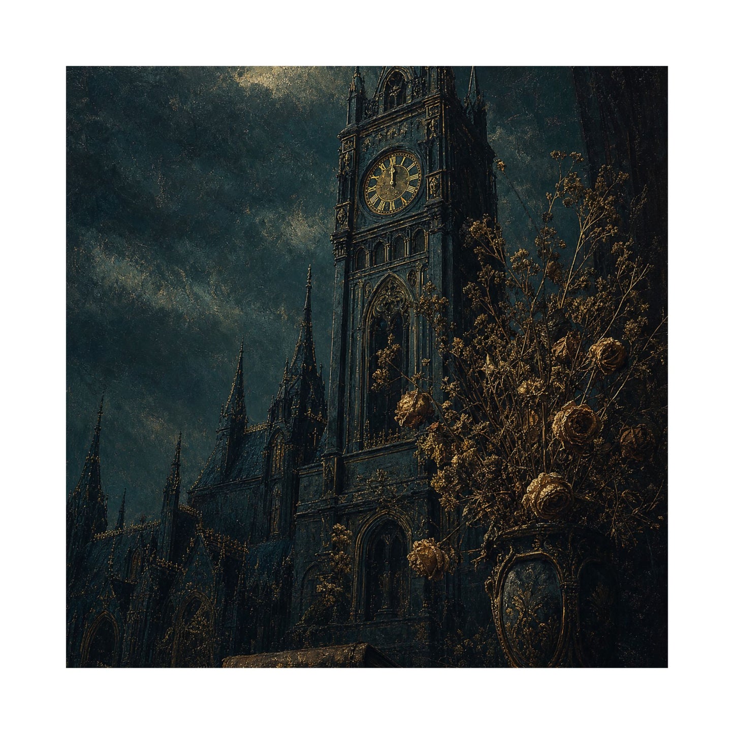 Clock Tower At Midnight - Dark Academia Art Print (Matte Poster)