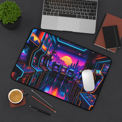 Neon Arcade With Multiple Cabinets - Gaming Culture Gaming Desk Mat