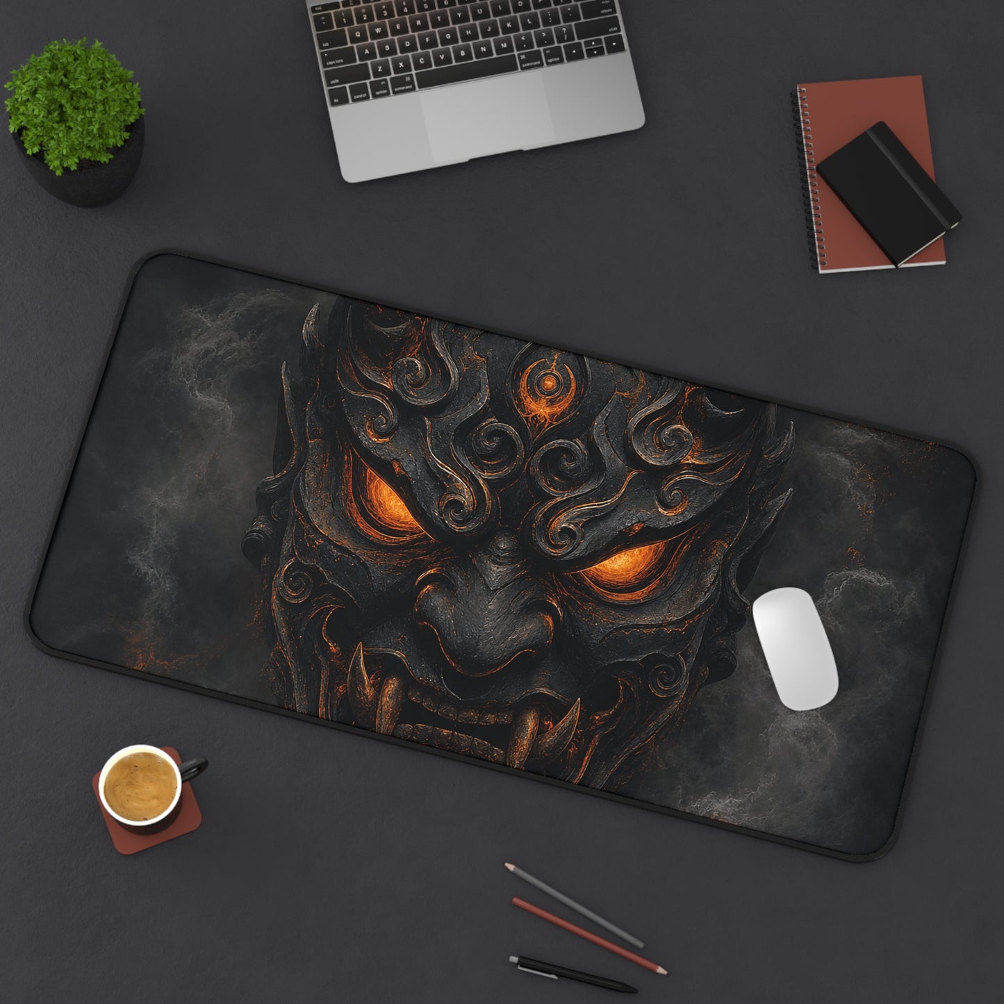 Oni Mask With Crescent Moon - Sudoni Brand Gaming Desk Mat