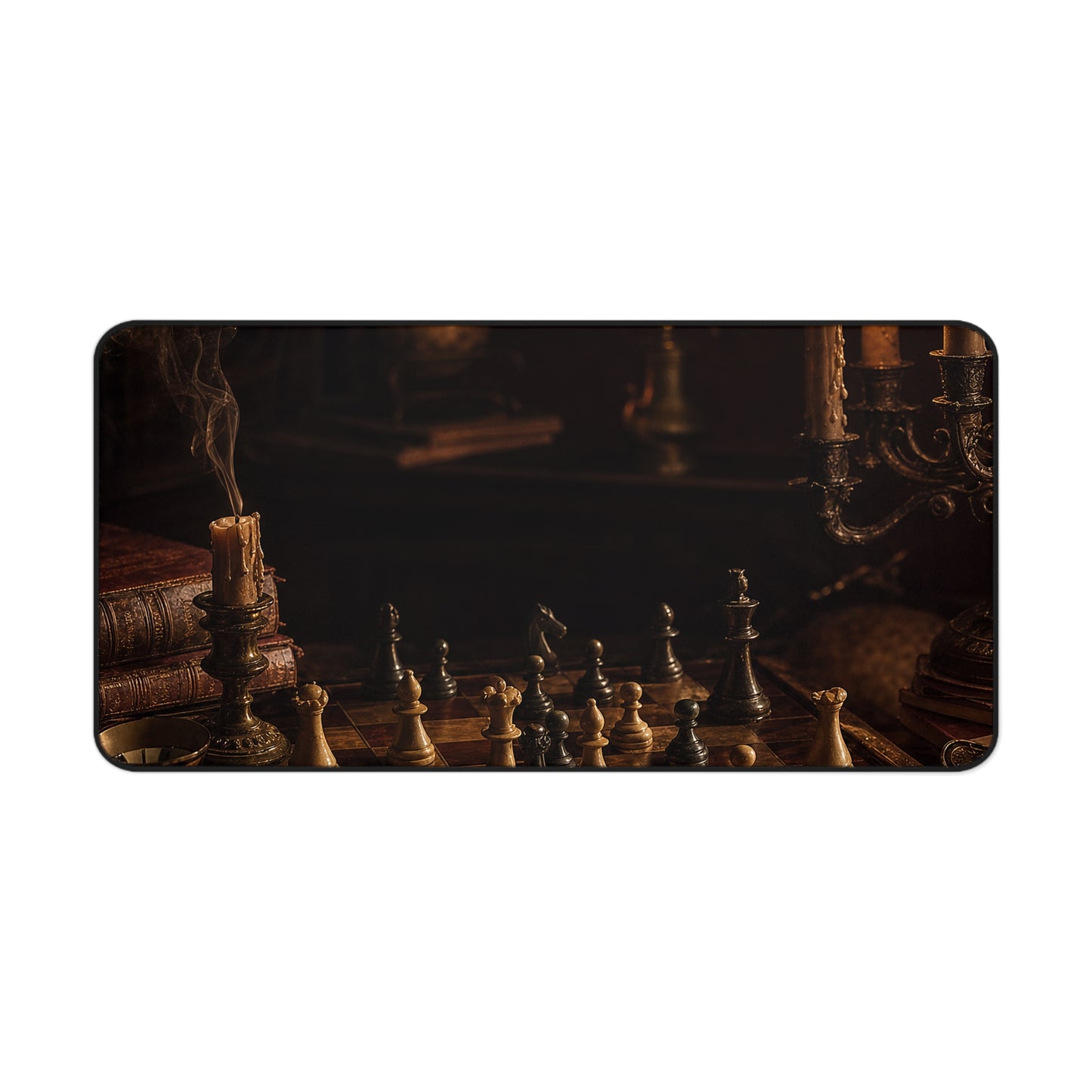 Chess Board Mid-Game In Candlelight - Dark Academia Gaming Desk Mat