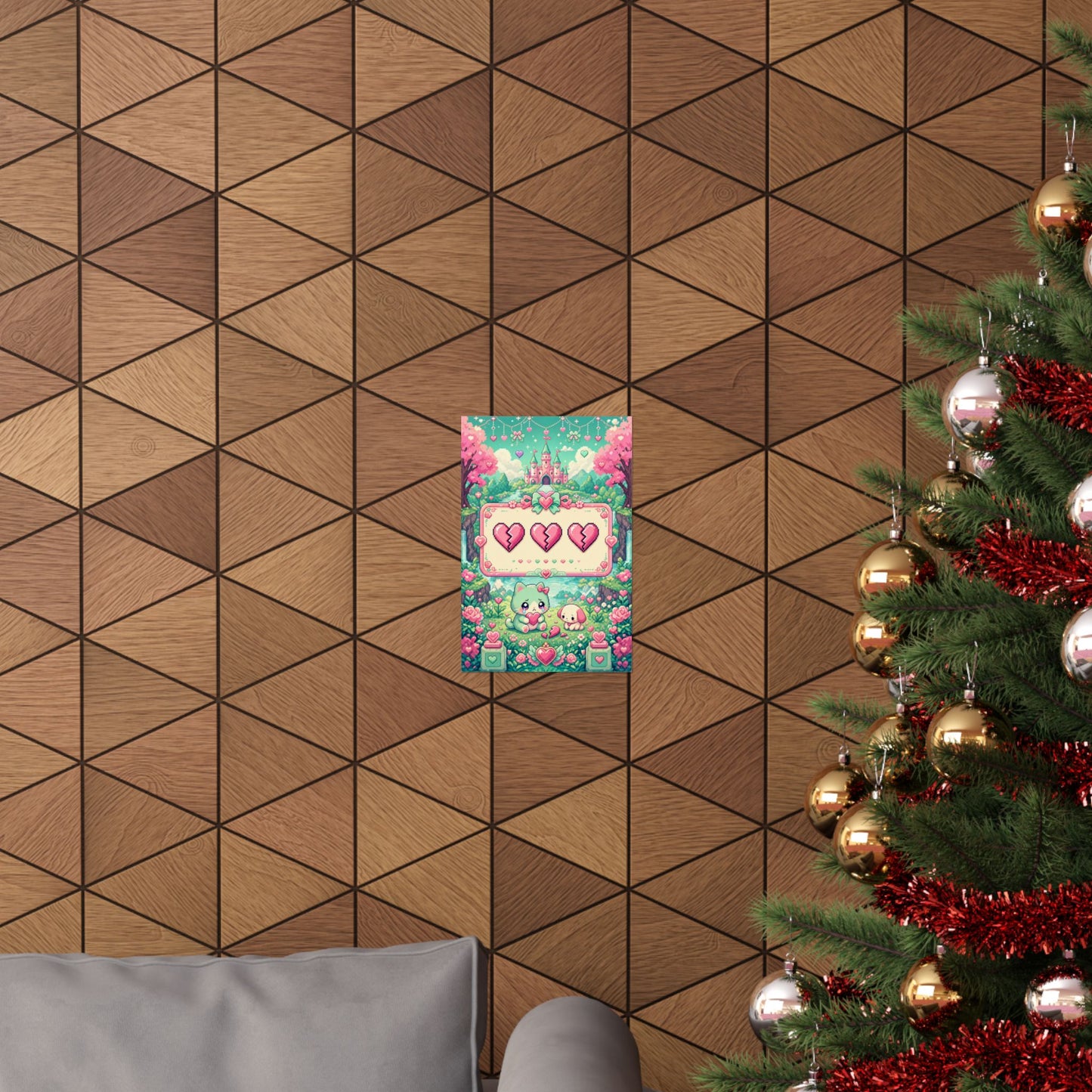 Cute Game Over Screen With Hearts - Kawaii Gaming Art Print (Matte Poster)
