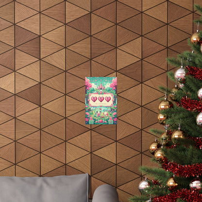 Cute Game Over Screen With Hearts - Kawaii Gaming Art Print (Matte Poster)