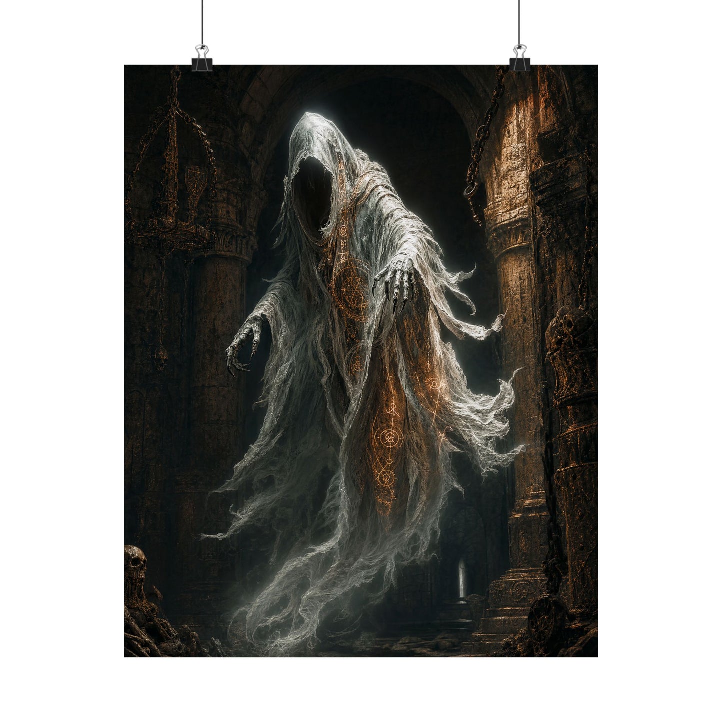 Wraith Floating Through Dungeon - Dark Fantasy Art Print (Matte Poster)
