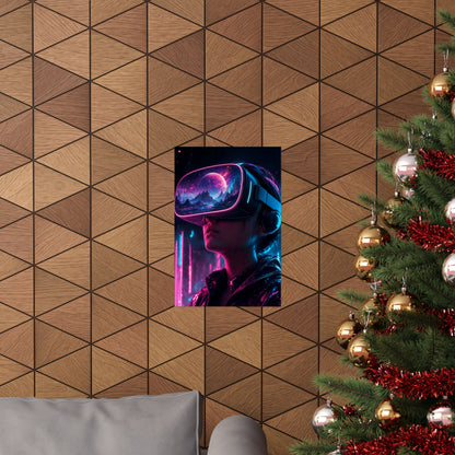 Vr Headset Showing Another World - Gaming Culture Art Print (Matte Poster)