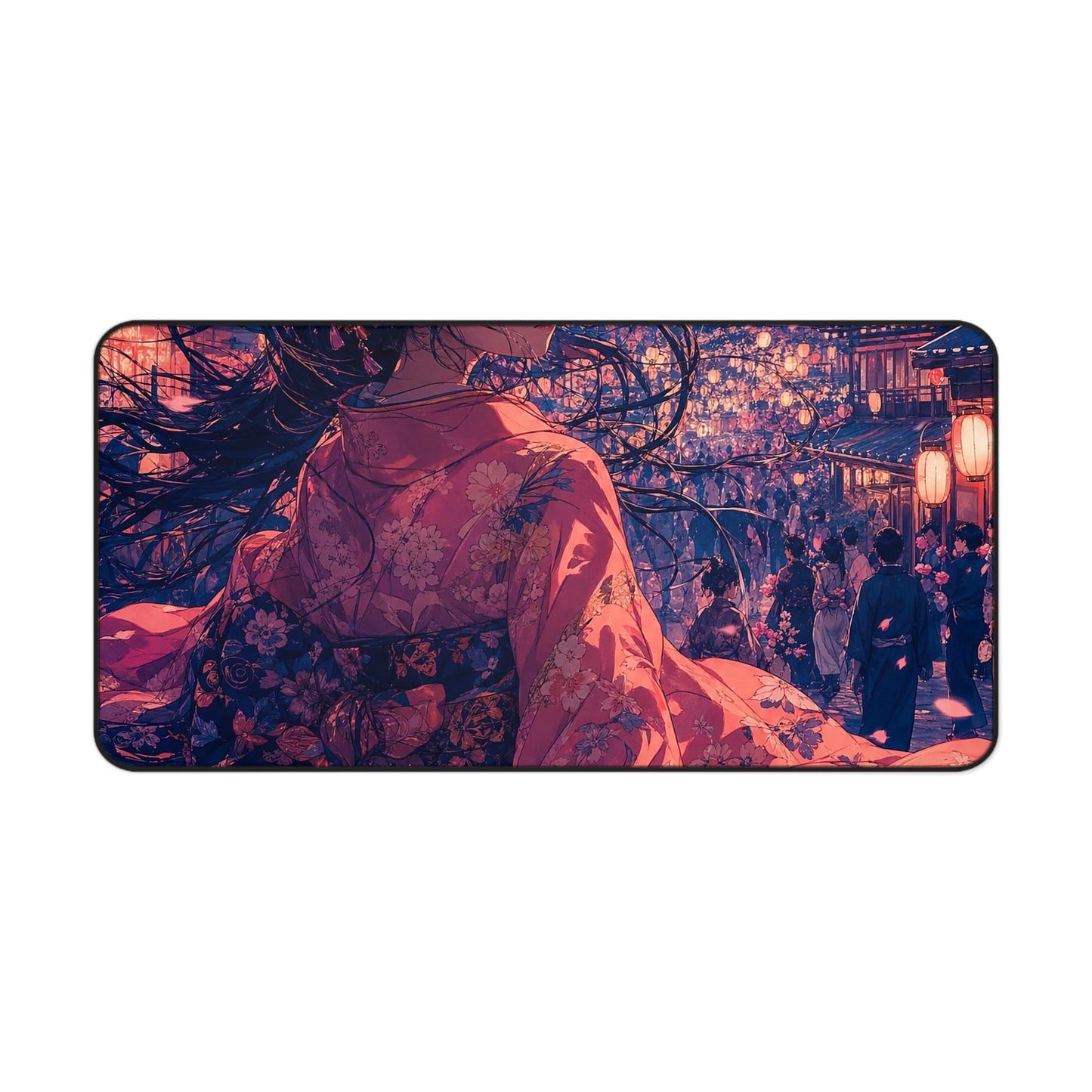 Street Festival With Paper Lanterns - Anime Manga Gaming Desk Mat