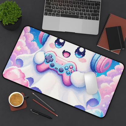 Cute Gaming Ghost With Controller - Kawaii Gaming Gaming Desk Mat