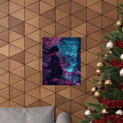 Cyberpunk City Street At Night - Anime Manga Art Print (Matte Poster)
