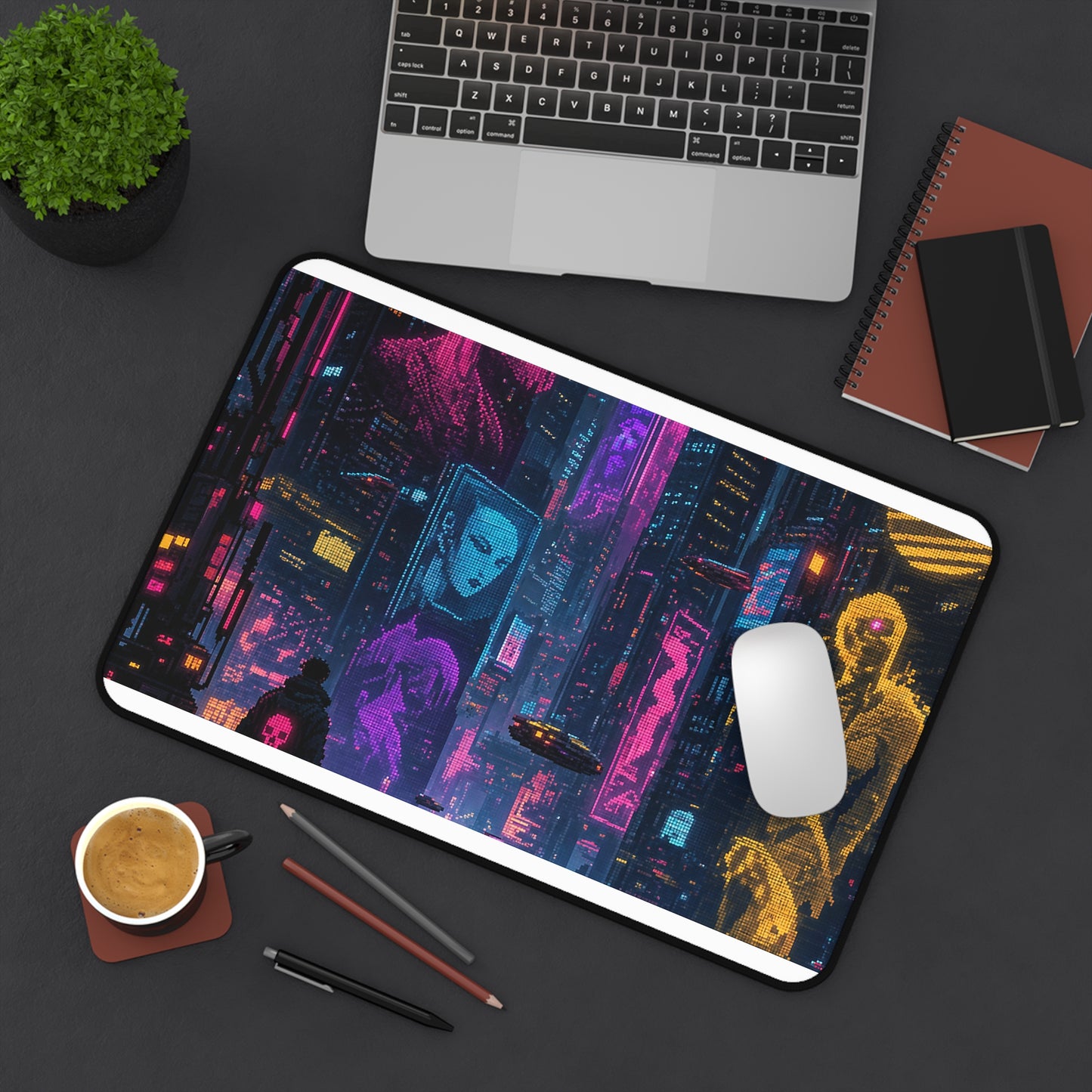 Cyberpunk City With Holographic Ads - Gaming Culture Gaming Desk Mat