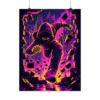 Speedrunner Breaking Through Wall - Gaming Culture Art Print (Matte Poster)