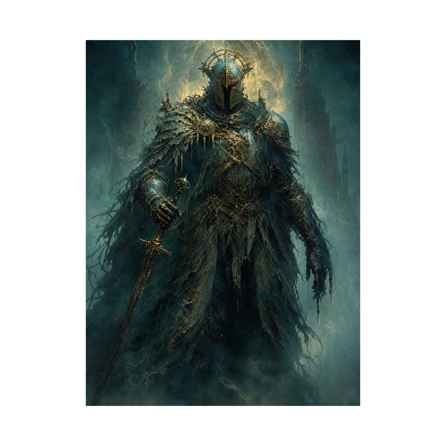 Corrupted Paladin In Decayed Armor - Dark Fantasy Art Print (Matte Poster)