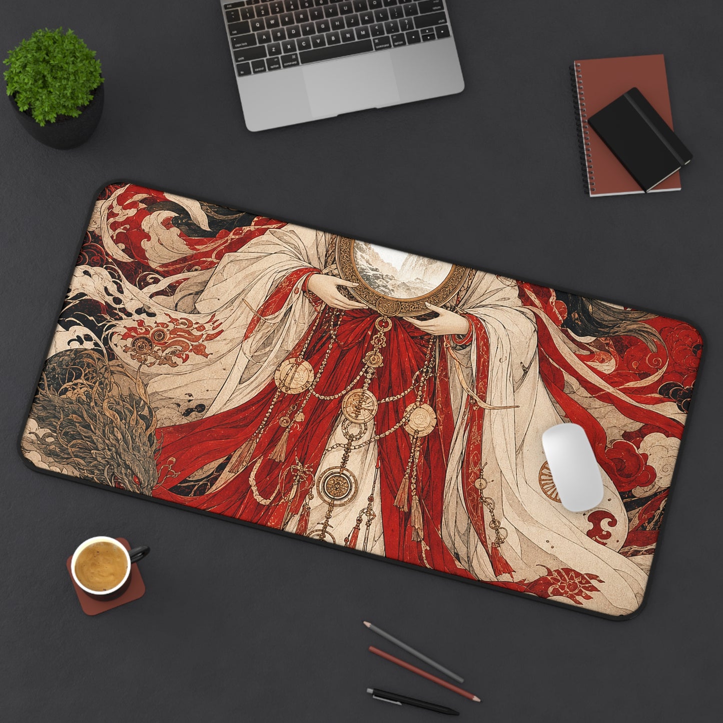 Amaterasu Sun Goddess With Mirror - Japanese Mythology Gaming Desk Mat