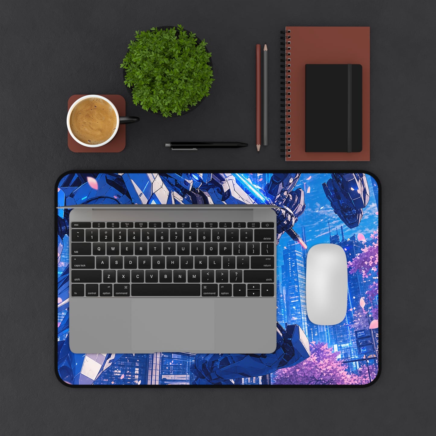 Battle Between Mechs In City - Anime Manga Gaming Desk Mat