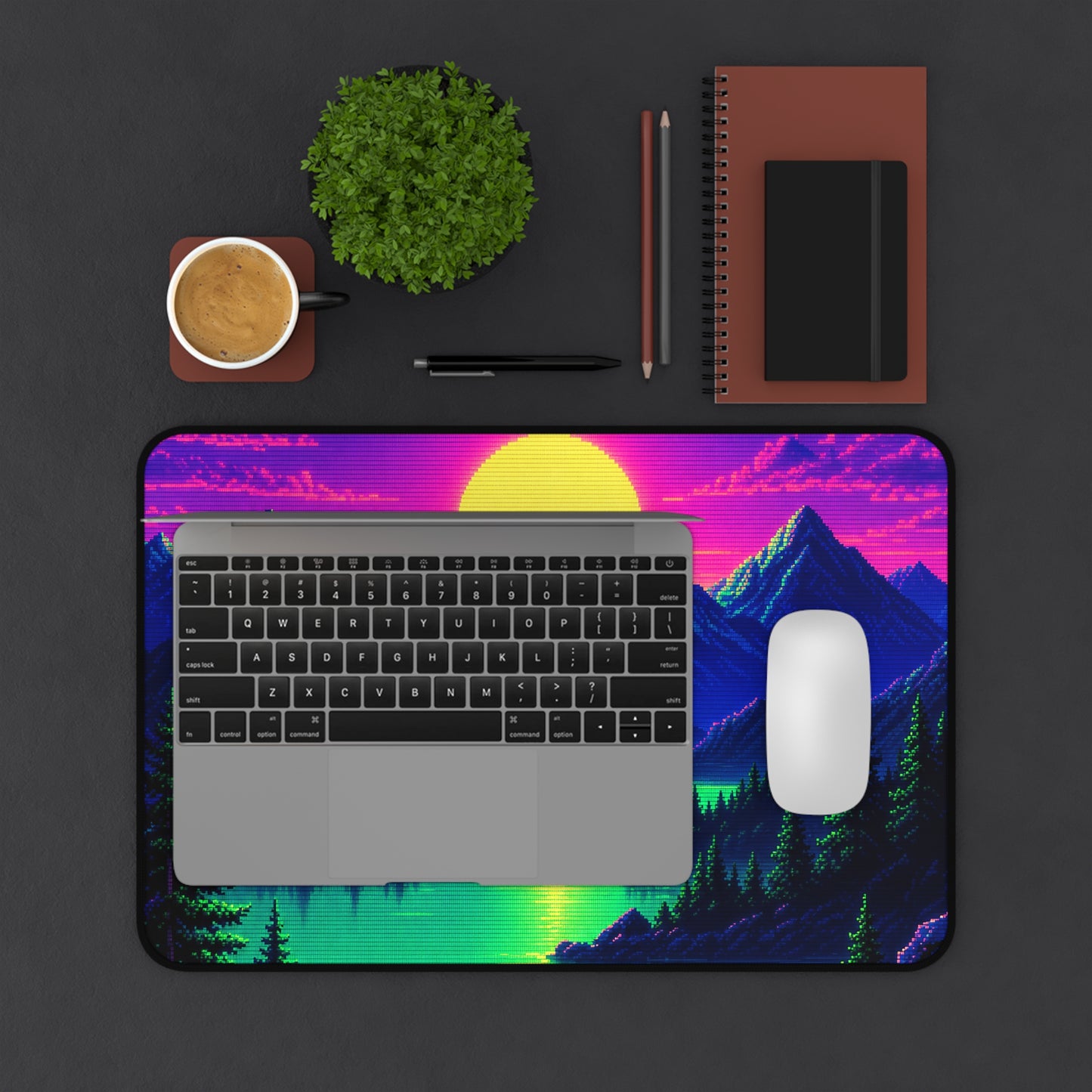 Synthwave Sunset With Mountains - Gaming Culture Gaming Desk Mat
