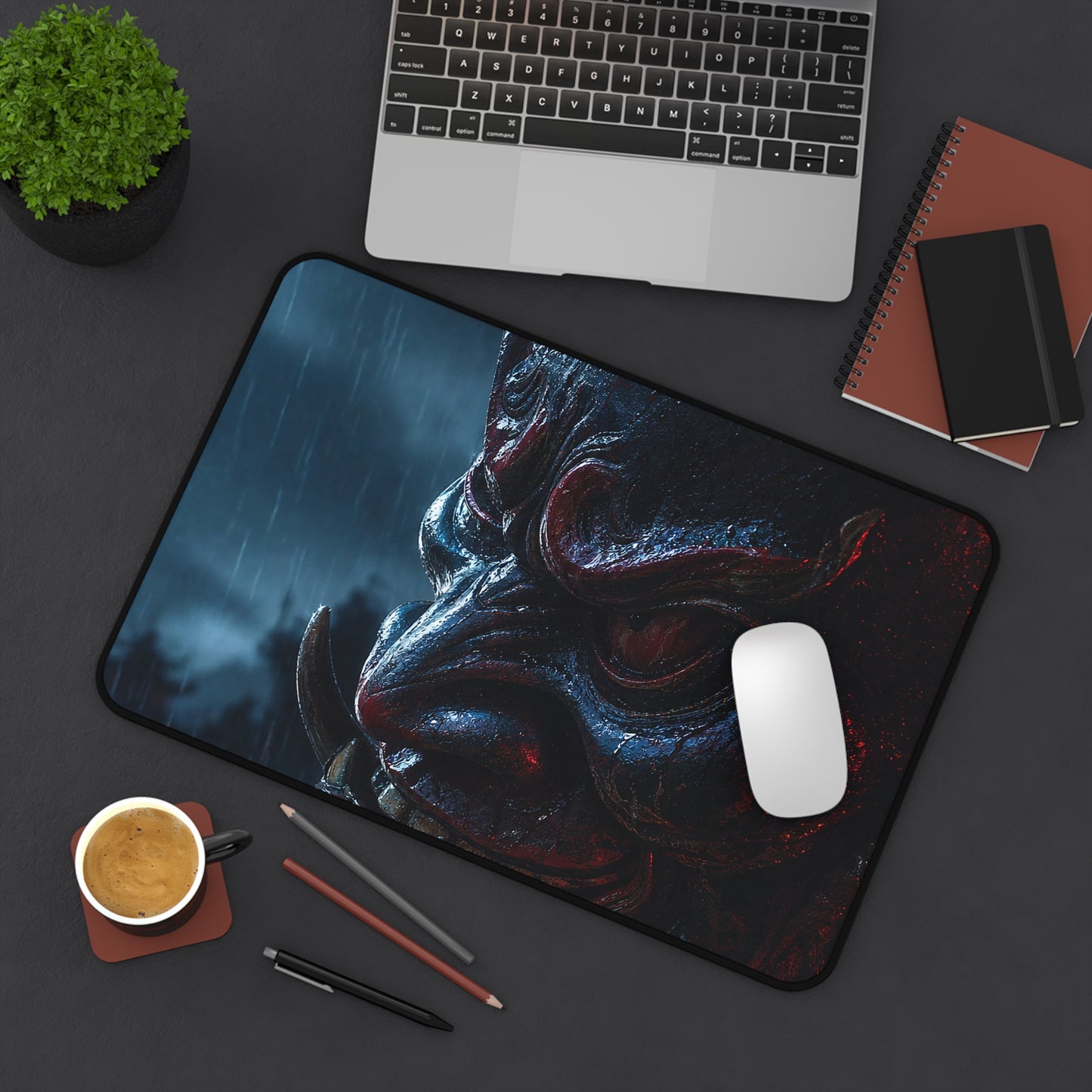Oni Mask In Rain - Sudoni Brand Gaming Desk Mat