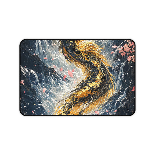 Koi Fish Swimming Upstream Becoming Dragon - Japanese Mythology Gaming Desk Mat