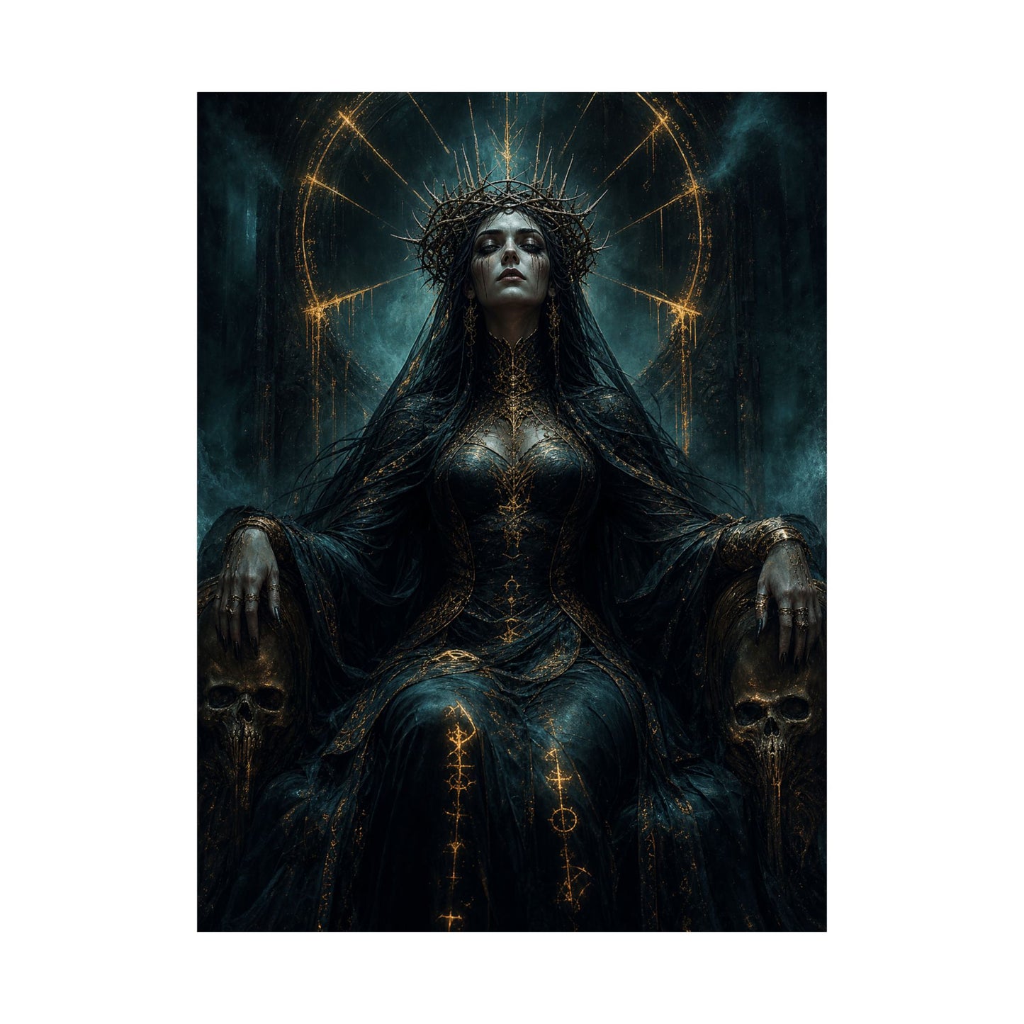 Dark Queen With Crown Of Thorns - Dark Fantasy Art Print (Matte Poster)