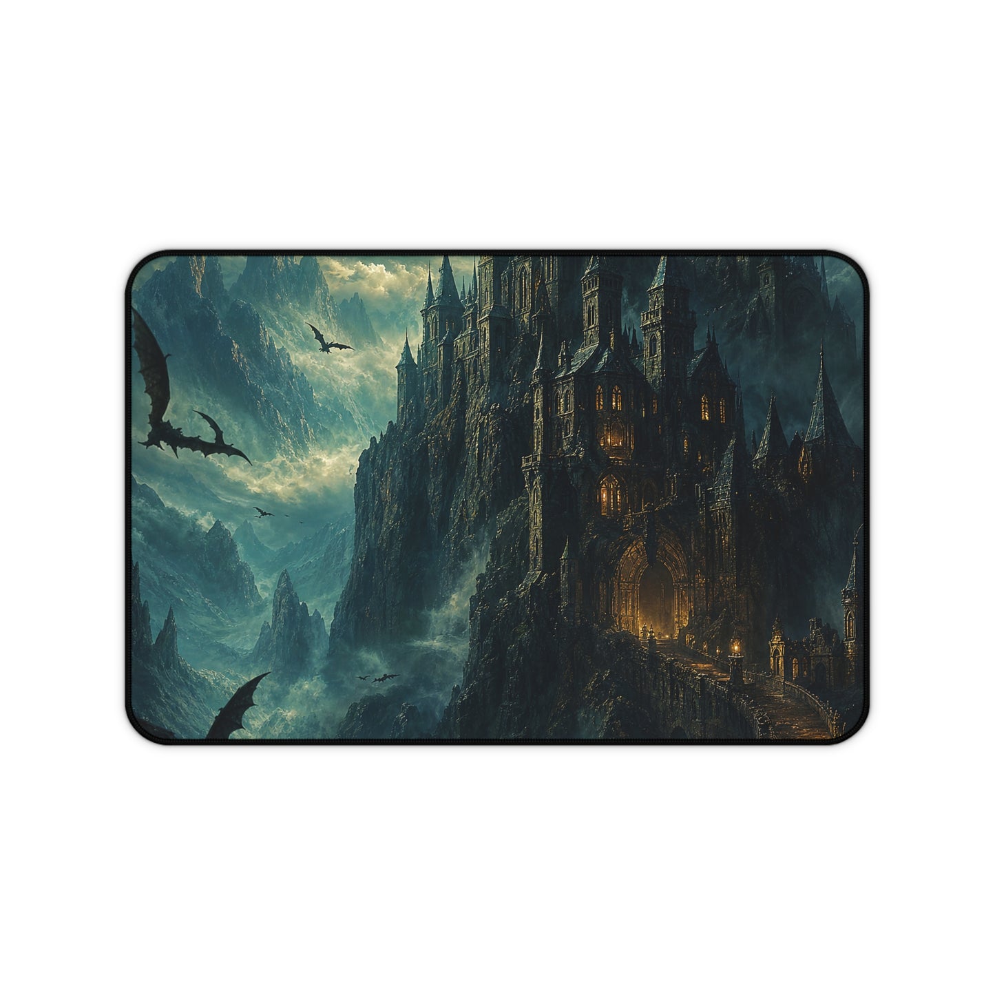 Vampire Castle In The Mountains - Dark Fantasy Gaming Desk Mat
