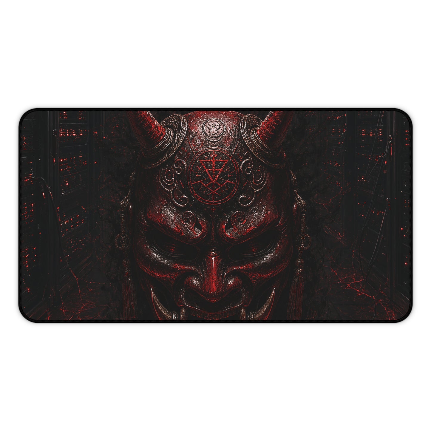 Oni Mask In Dark Server Room - Sudoni Brand Gaming Desk Mat