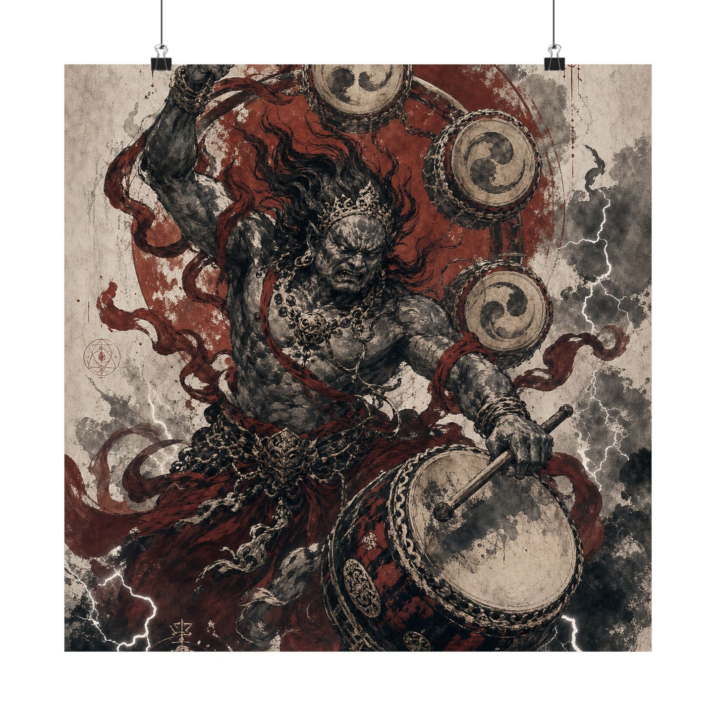 Raijin Thunder God With Drums - Japanese Mythology Art Print (Matte Poster)