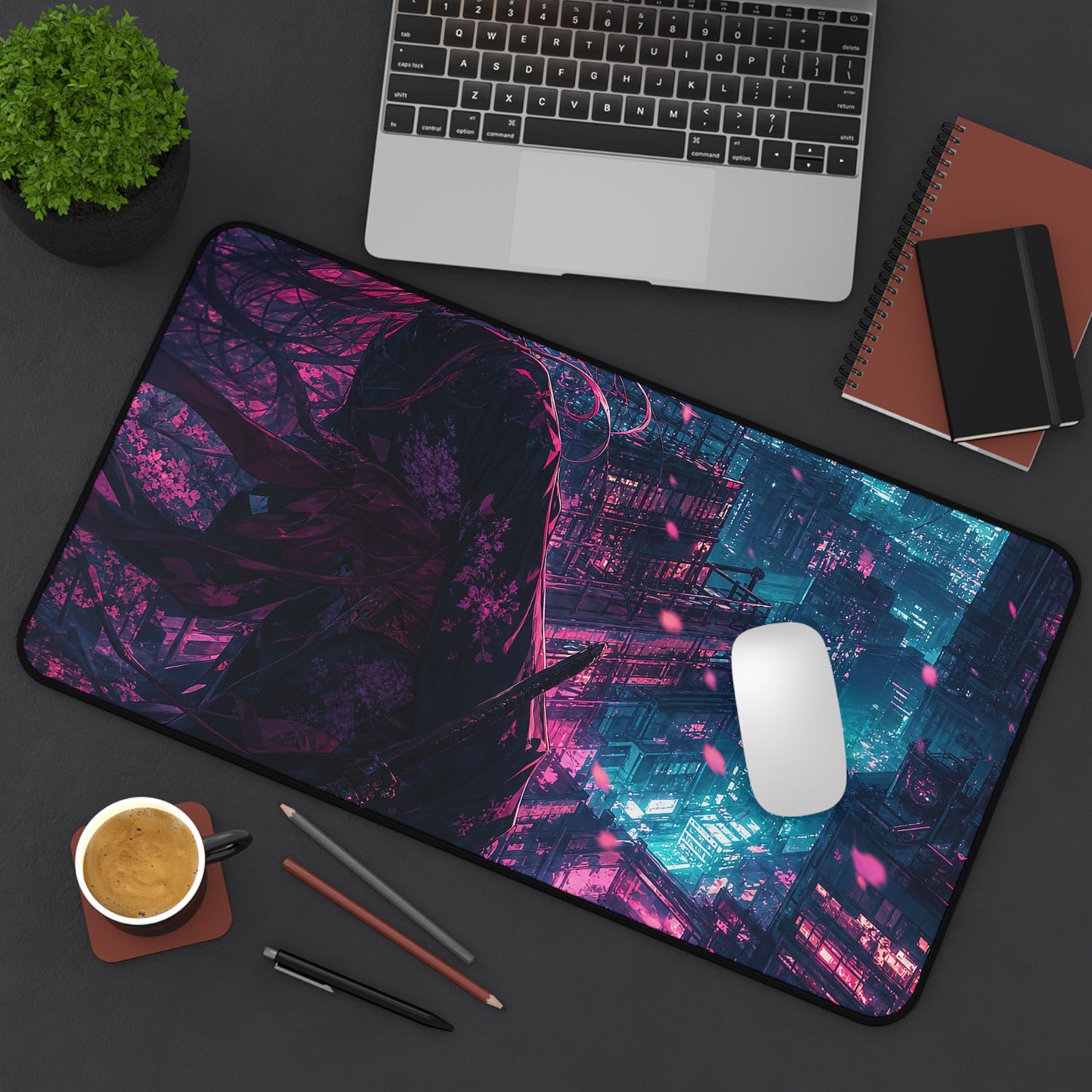 Cyberpunk City Street At Night - Anime Manga Gaming Desk Mat