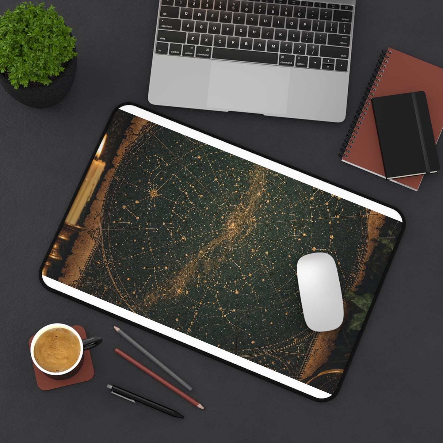 Constellation Map On Aged Parchment - Dark Academia Gaming Desk Mat