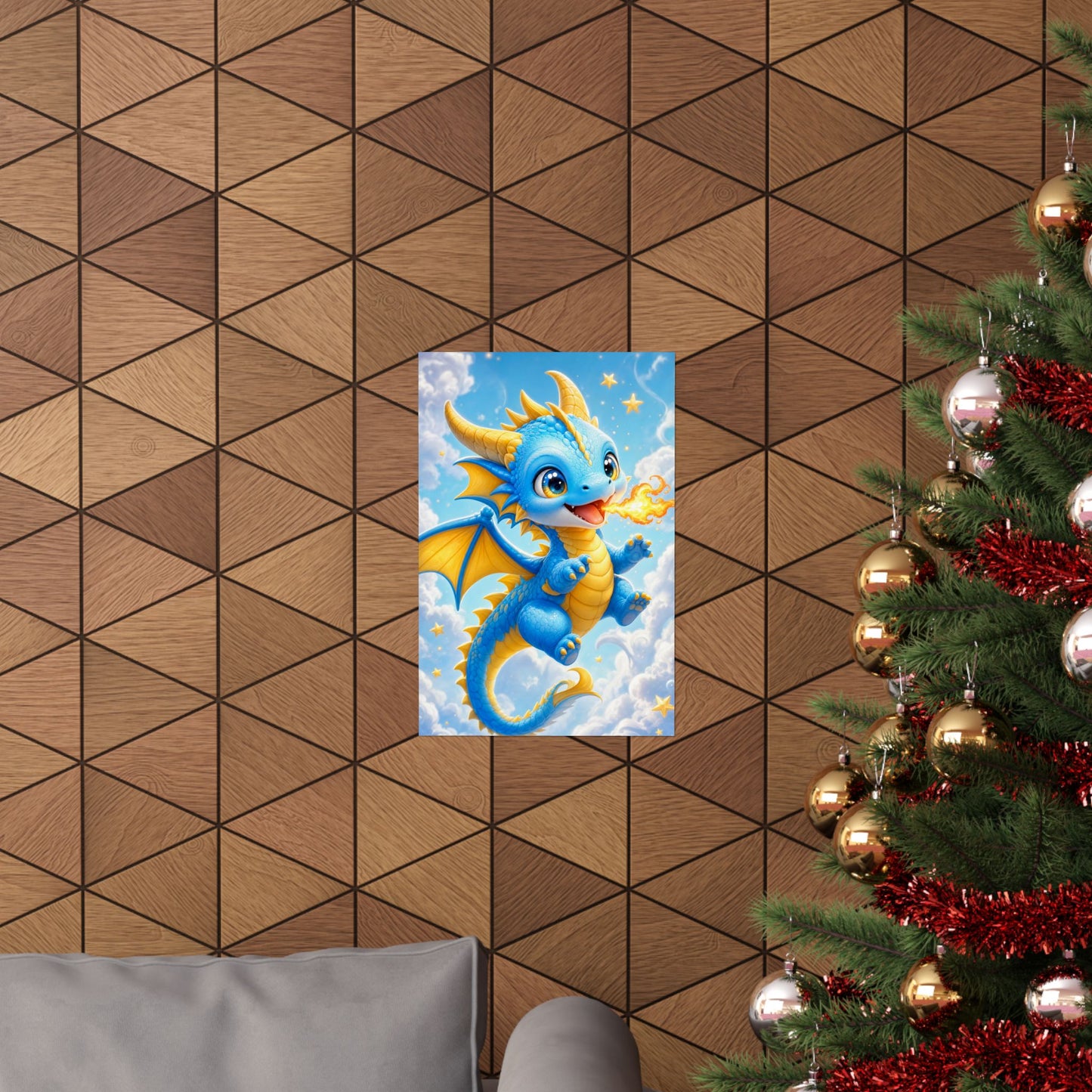 Chibi Dragon Breathing Tiny Fire - Kawaii Gaming Art Print (Matte Poster)