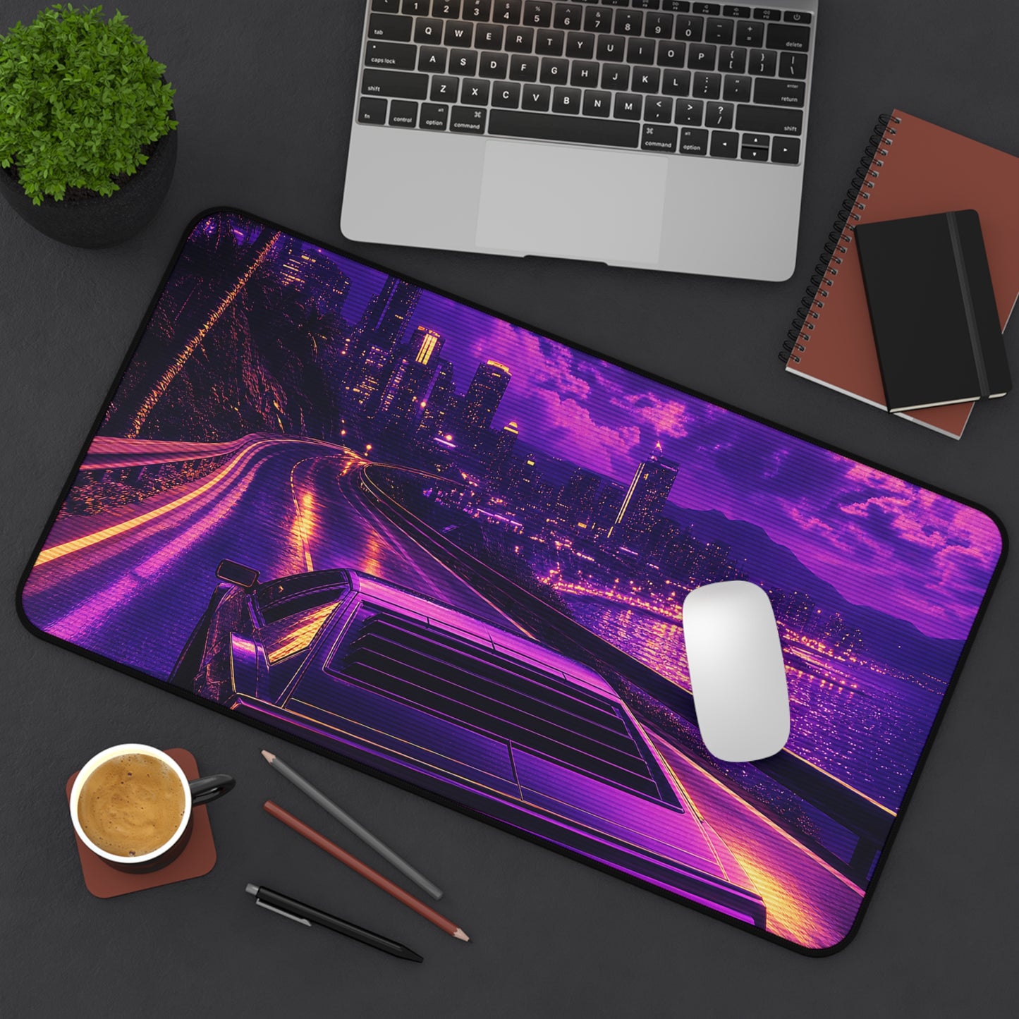Synthwave Car Driving At Night - Gaming Culture Gaming Desk Mat