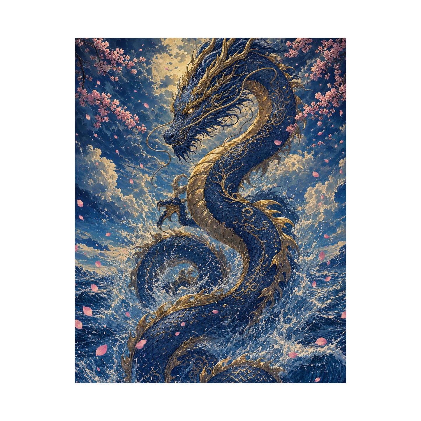 Ryuu Dragon Rising From The Ocean - Japanese Mythology Art Print (Matte Poster)