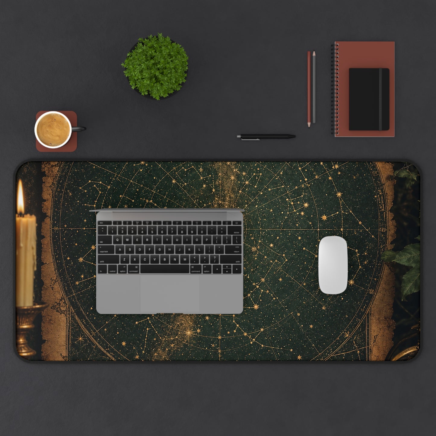 Constellation Map On Aged Parchment - Dark Academia Gaming Desk Mat