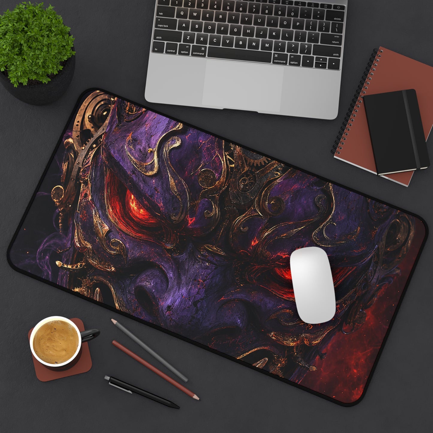 Oni Mask With Clockwork Gears - Sudoni Brand Gaming Desk Mat