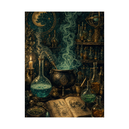 Alchemy Lab With Bubbling Potions - Dark Academia Art Print (Matte Poster)