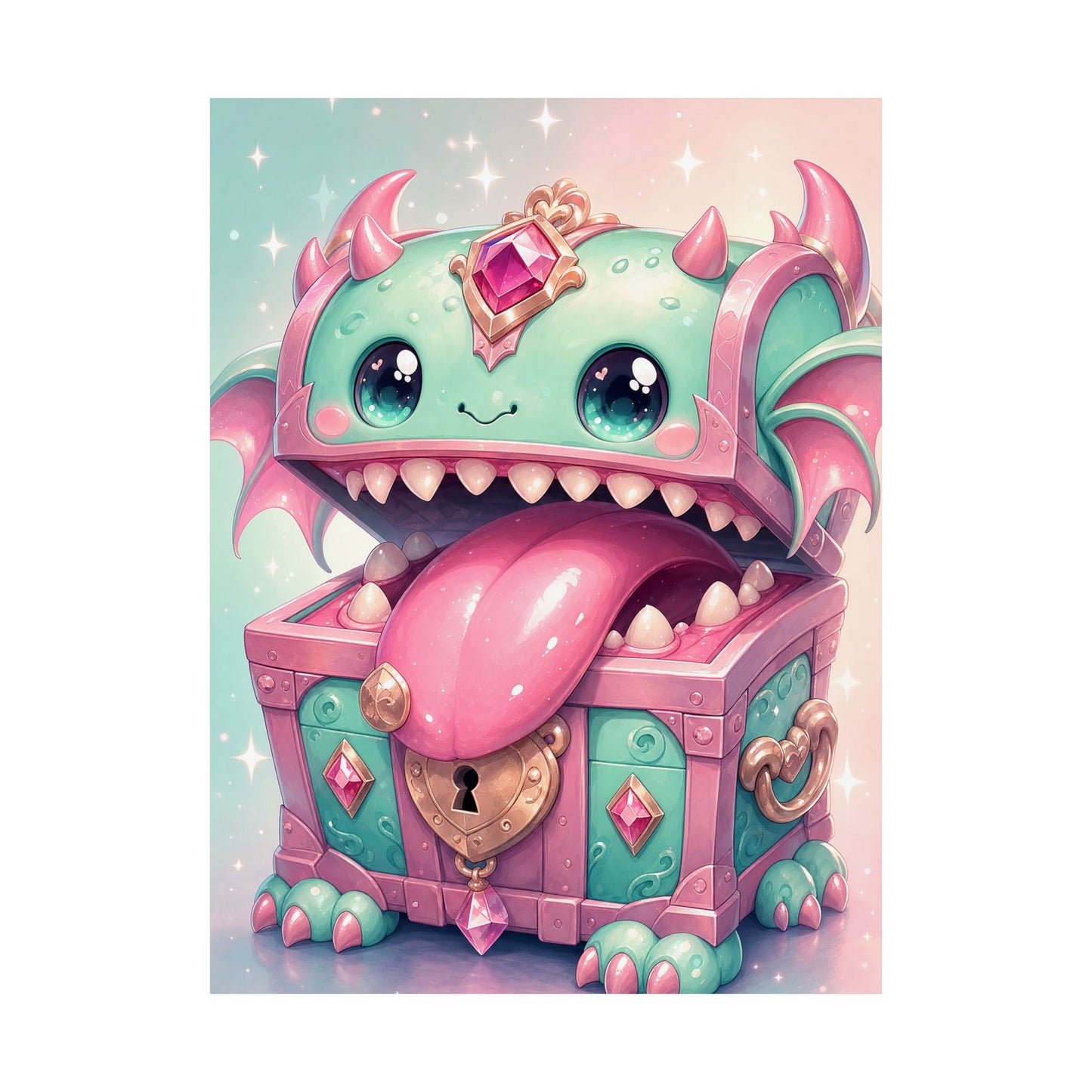 Cute Chest Monster With Tongue - Kawaii Gaming Art Print (Matte Poster)