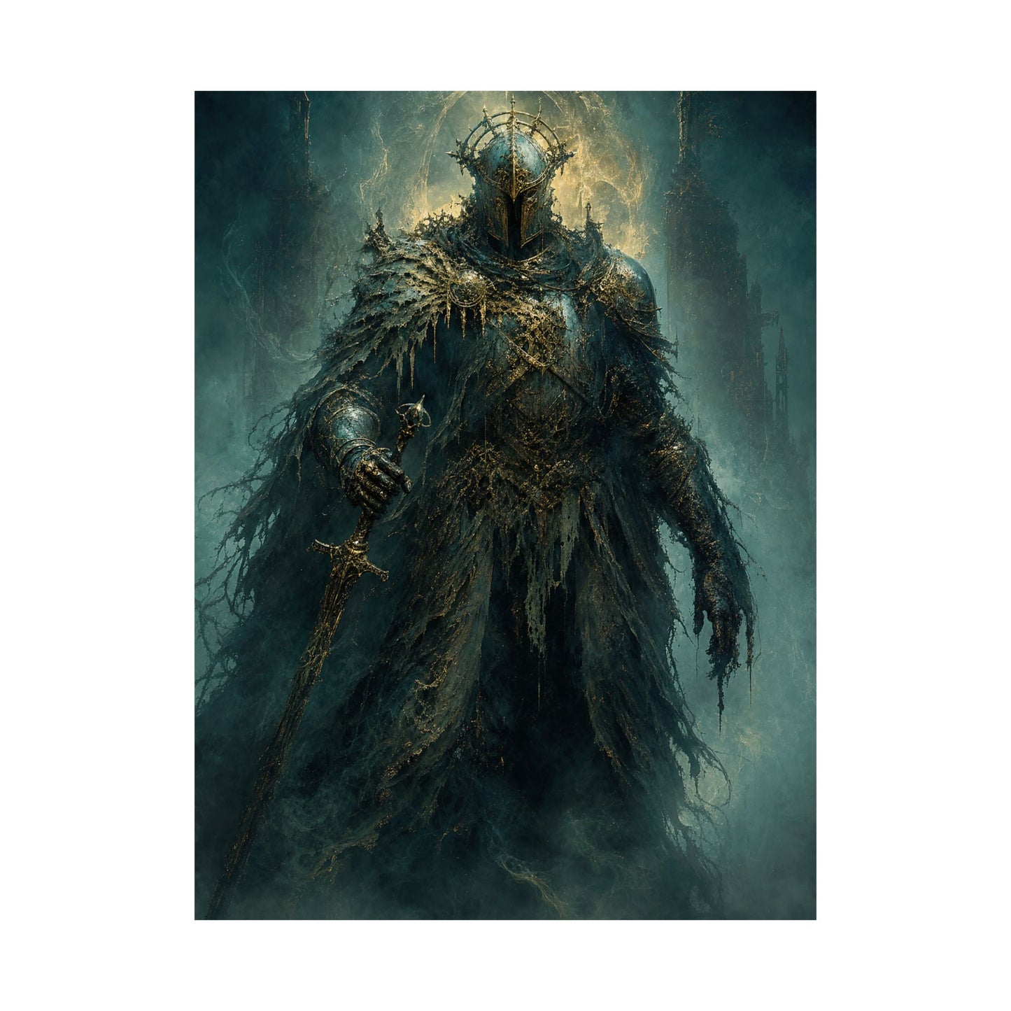 Corrupted Paladin In Decayed Armor - Dark Fantasy Art Print (Matte Poster)