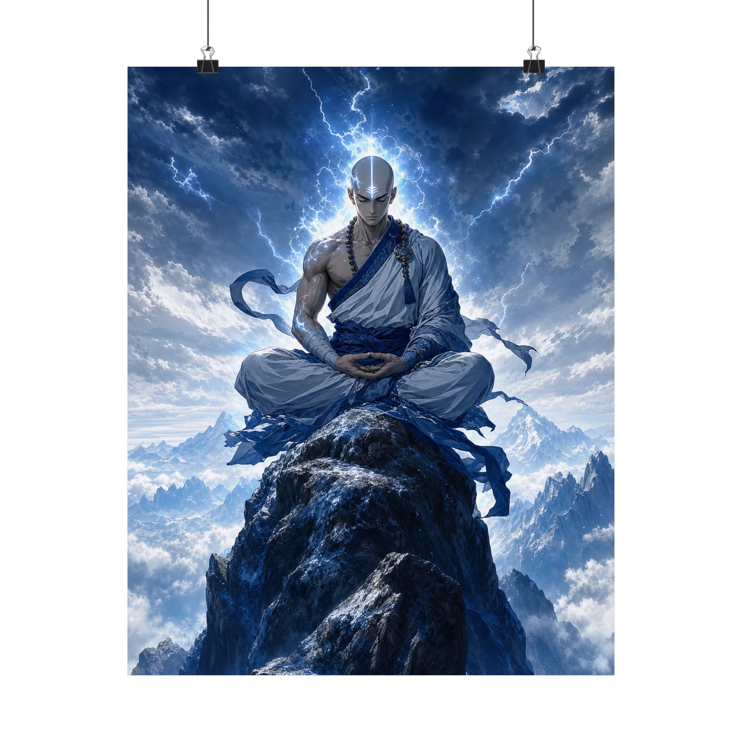 Warrior Monk Meditating On Peak - Anime Manga Art Print (Matte Poster)