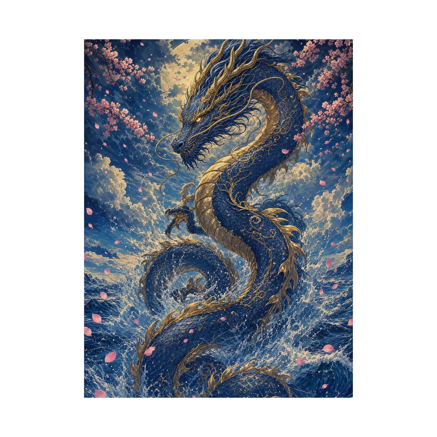 Ryuu Dragon Rising From The Ocean - Japanese Mythology Art Print (Matte Poster)