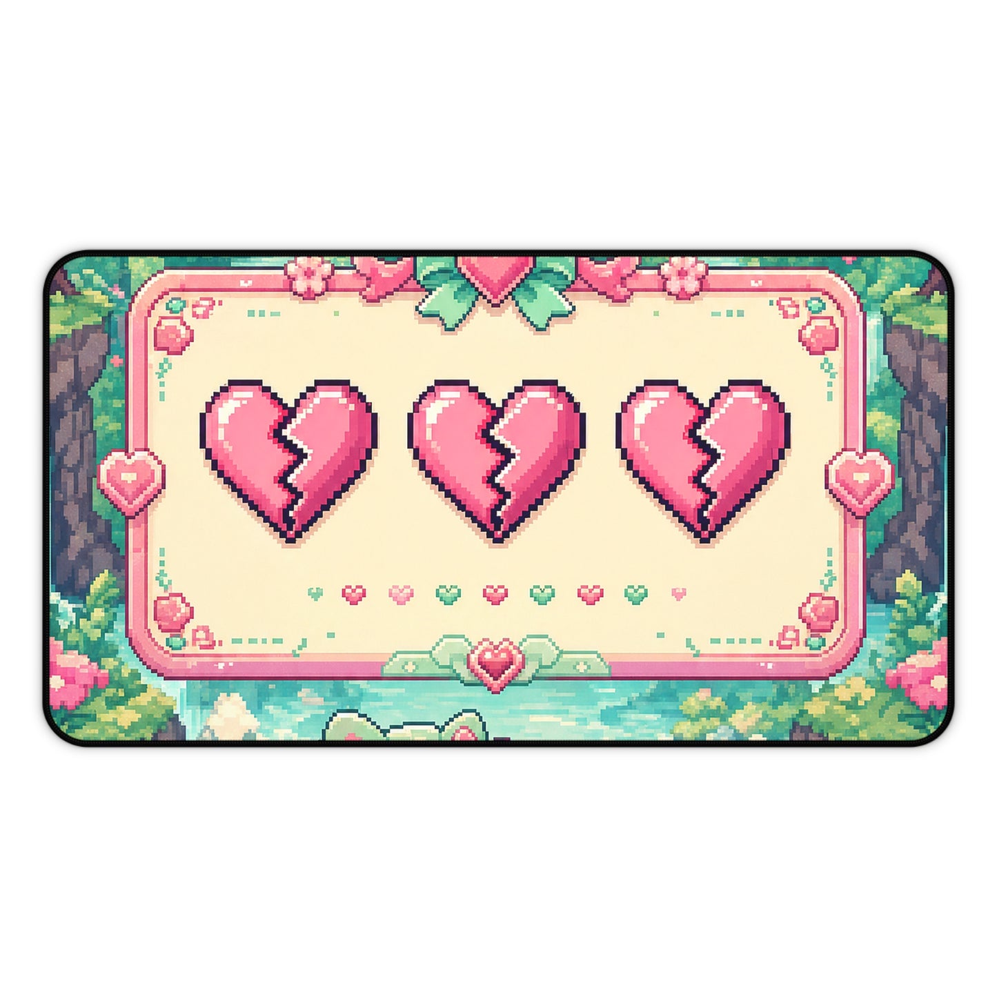 Cute Game Over Screen With Hearts - Kawaii Gaming Gaming Desk Mat